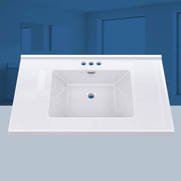 NTQ 36 in. W x 22 in. D Solid Surface Resin Rectangular Single Sink Bathroom Vanity Top White Vanity Top in Glossy White