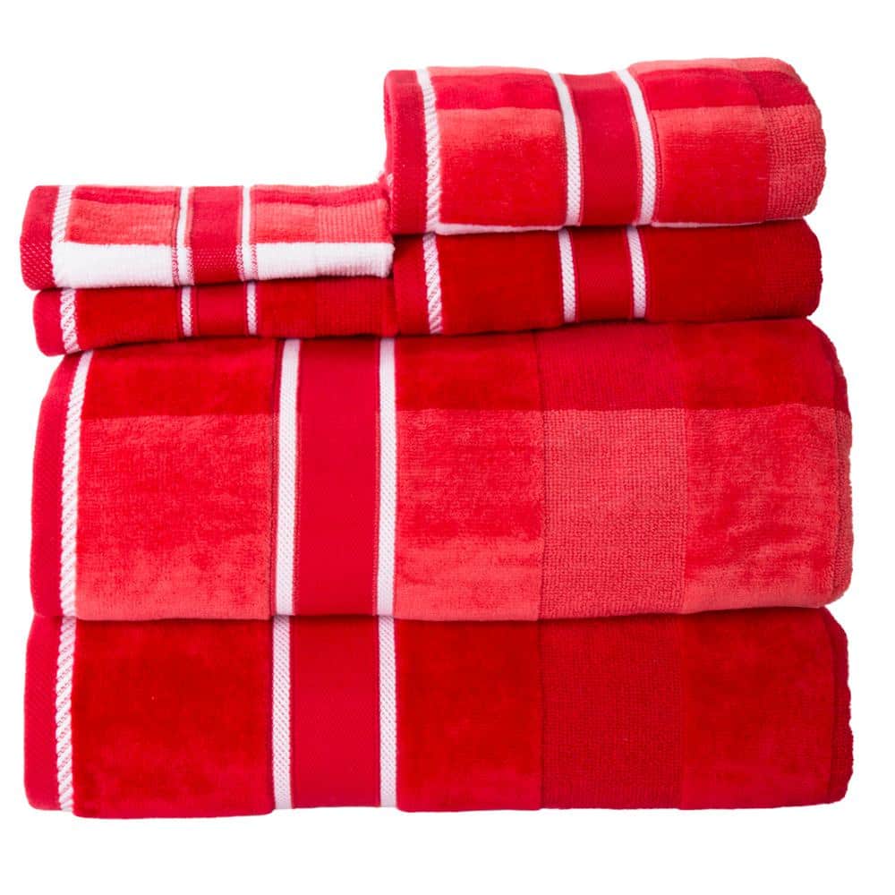 6-Piece Burgundy Striped 100% Cotton Bath Towel Set 745309GDN - The ...