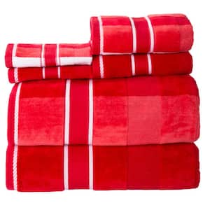 6-Piece Burgundy Striped 100% Cotton Bath Towel Set