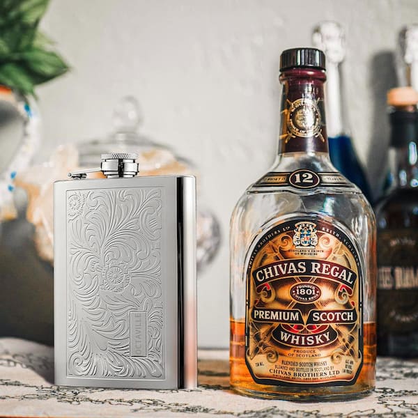 Adrinfly 8 oz. Hip Flask Engraved Alcohol Flask Metal Whiskey