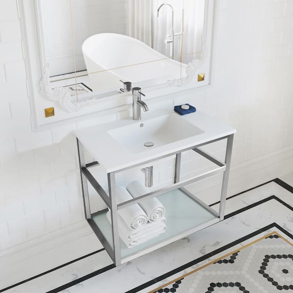 Swiss Madison Pierre 29.5 in. W x 18.31 in. D x 24.19 in. H Bathroom Vanity Side Cabinet in Chrome with White Ceramic Top