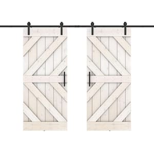 Triple KL 48 in. x 84 in. White Finished Pine Wood Sliding Barn Door with Hardware Kit (DIY)