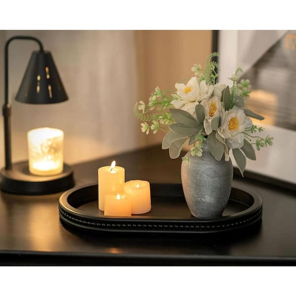 Black Beaded Wood Oval Tray for Coffee Table and Home Decor