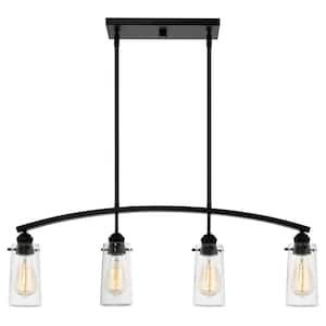 Rayne 60-Watt 4-Light Black Modern Island Pendant Light with Clear Seeded Shade