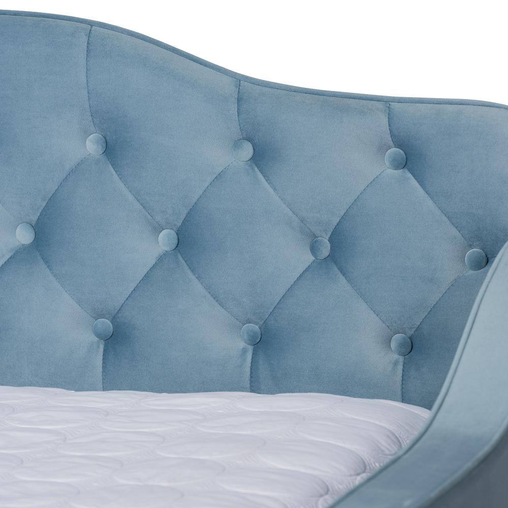 Light Blue Velvet Upholstered Tufted Full Daybed with Trundle