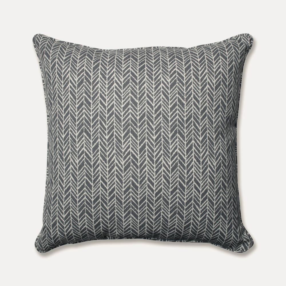 Slate Gray and Off-White Herringbone Outdoor Floor Pillow