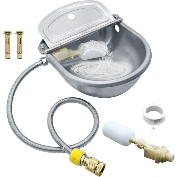 Automatic Animal Drinking Water Bowl Stainless Steel Waterer for Dog Horse Goat Pig Cow w/ Pipe Hose and 2-Float Feed