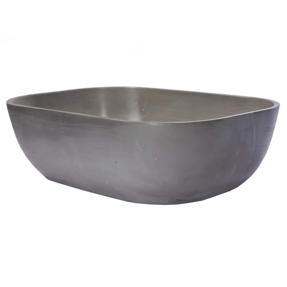 Dark Gray Concrete Rectangular Vessel Sink with Rounded Corners
