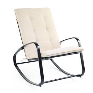 Black Outdoor Rocking Chair with Beige Cushions