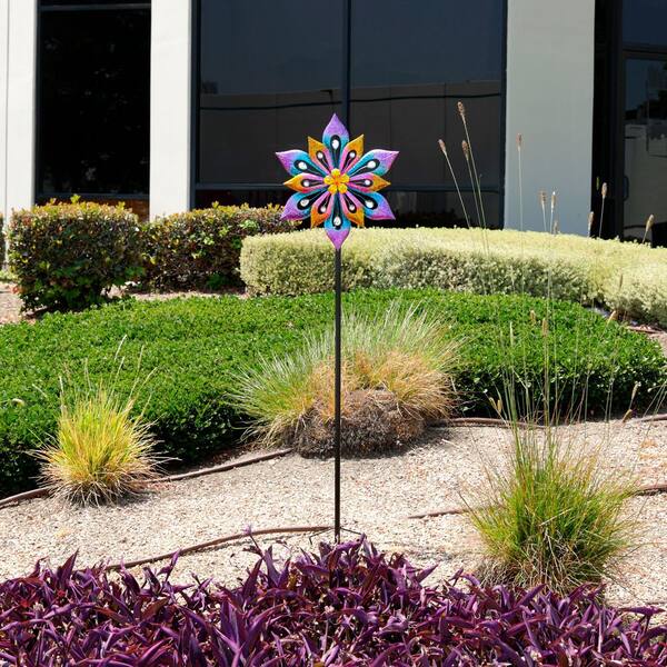Alpine Corporation 54 in. Tall Metal Layered Floral Wind Spinner
