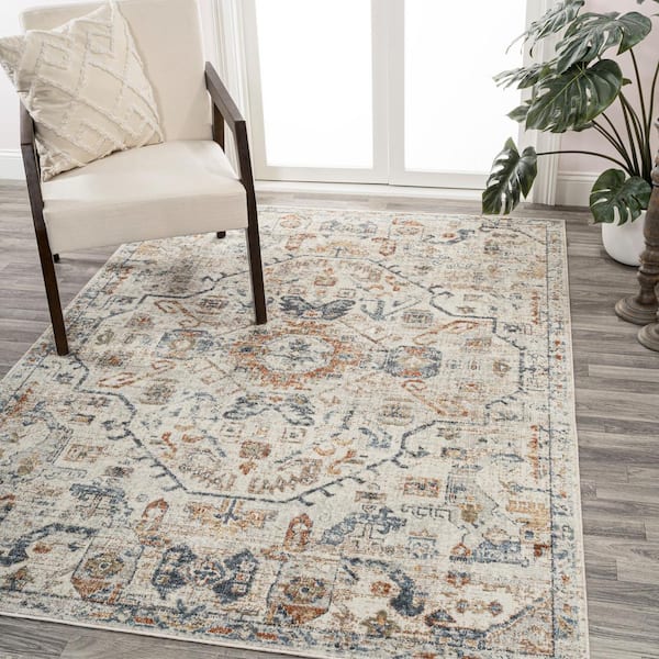 JONATHAN Y Shaemus Cream/Terra 4 ft. x 6 ft. Bohemian Medallion Low-Pile Machine-Washable Area Rug
