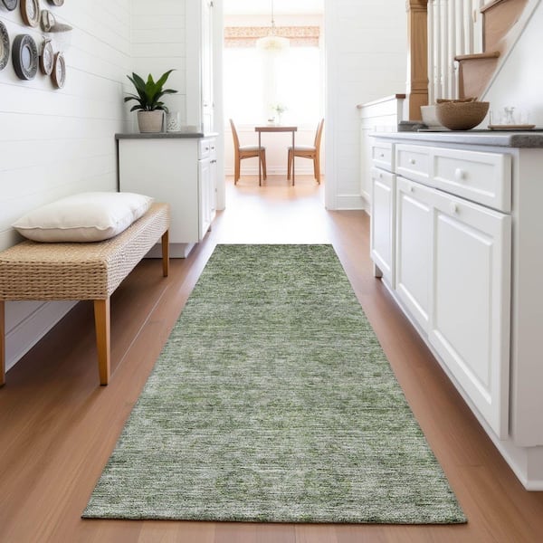 Mayfield Premium Machine Washable Abstract AMF1170 Olive 2 ft. 3 in. x 7 ft. 6 in. Runner Rug