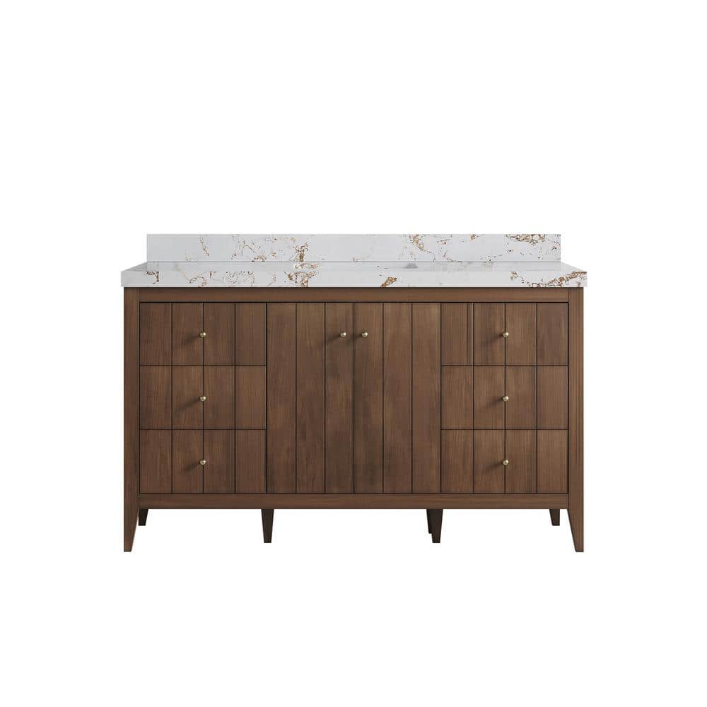 Atlanta Teak 60 in. W x 22 in. D x 36 in. H Single Sink Bath Vanity in Dark Natural with 2 in. Viola Gold qt. Top price history on PriceWatchPro