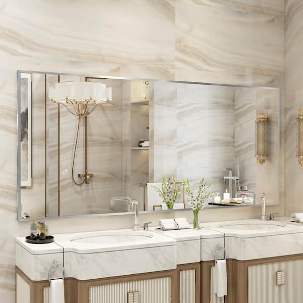 72 in. W x 32 in. H Aluminum Framed Rectangular Vanity Wall Mounted Mirror in Brushed Nichel