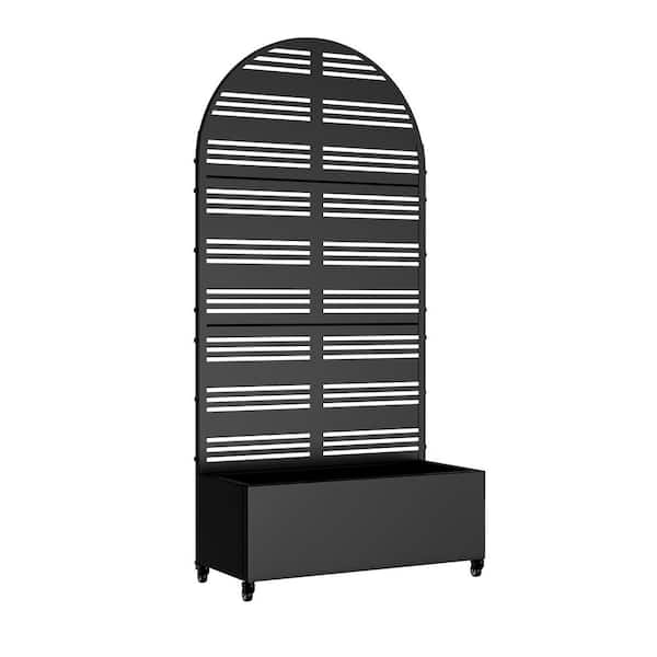 73 in. H x 35 in. W Black Metal Arch Wall Planter Box with Trellis for Climbing Plants
