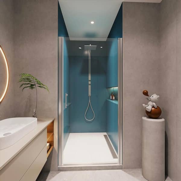 Unbranded 28 in. W x 72 in. H Pivot Semi-Frameless Shower Door in Chrome Finish with Clear Tempered Glass