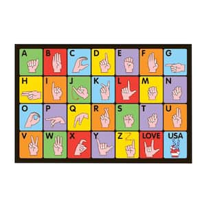 Fun Time Sign Language Multi Colored 2 ft. x 2 ft. Area Rug