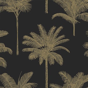 Taj Black Palm Trees Metallic Non-Pasted Non-Woven Wallpaper Sample