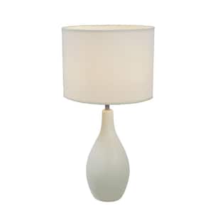 18.11 in. Off White Oval Bowling Pin Base Ceramic Table Lamp with Fabric Shade
