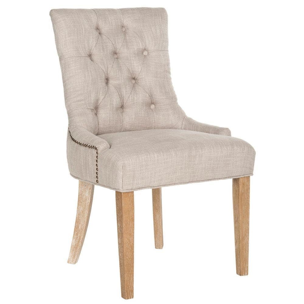 Gray Linen Upholstered Parsons Side Chair with Wood Legs