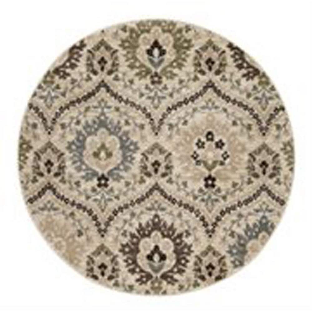 Augusta Multicolored Floral Damask 5' Round Synthetic Area Rug