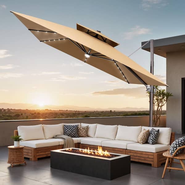11 ft cantilever patio umbrella with base sunbrella cover Replacement Canopy for URA038005B Allen Roth 11FT - Riplock 350 this patio cantilever umbrella has a powerful rotation + height adjustment function GRAND Patio 11 ft Outdoor