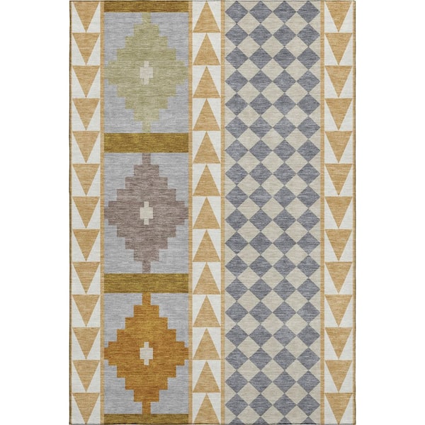 Mayfield Premium Machine Washable Abstract AMF2522 Gold 10 ft. x 14 ft. Area Rug