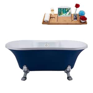 60 in. Acrylic Clawfoot Non-Whirlpool Bathtub in Matte Dark Blue With Polished Chrome Clawfeet And Glossy White Drain
