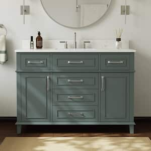 Agatha 49 in. Single Sink Freestanding Sea Green Bath Vanity with White Engineered Stone Top and Backsplash Assembled