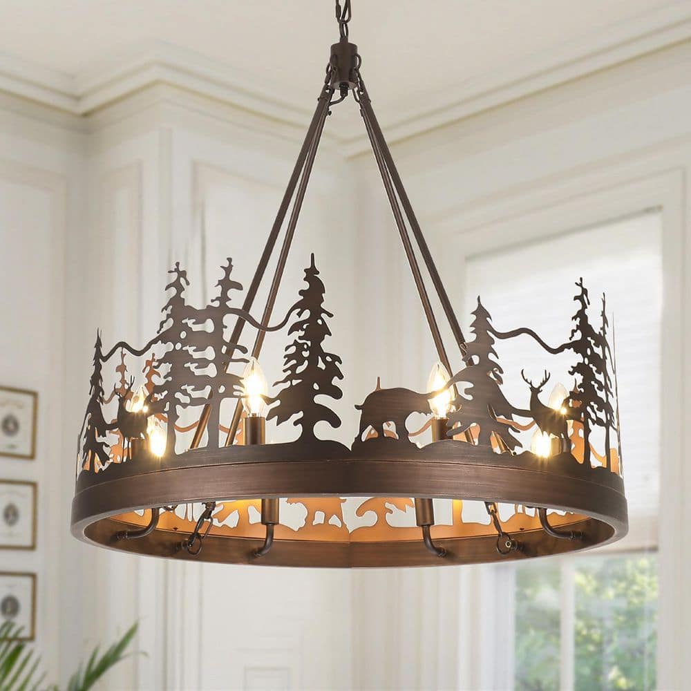 JUSHENG 8-Light Oil Rubbed Bronze Ambient Rustic Chandelier Wagon