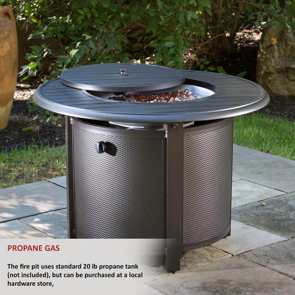 Black 36" Round Aluminum Gas Fire Pit Table