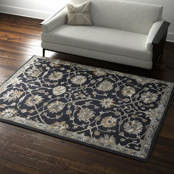 Blue 5 x 8 ft. Tufted Floral Rectangle Indoor Area Rug