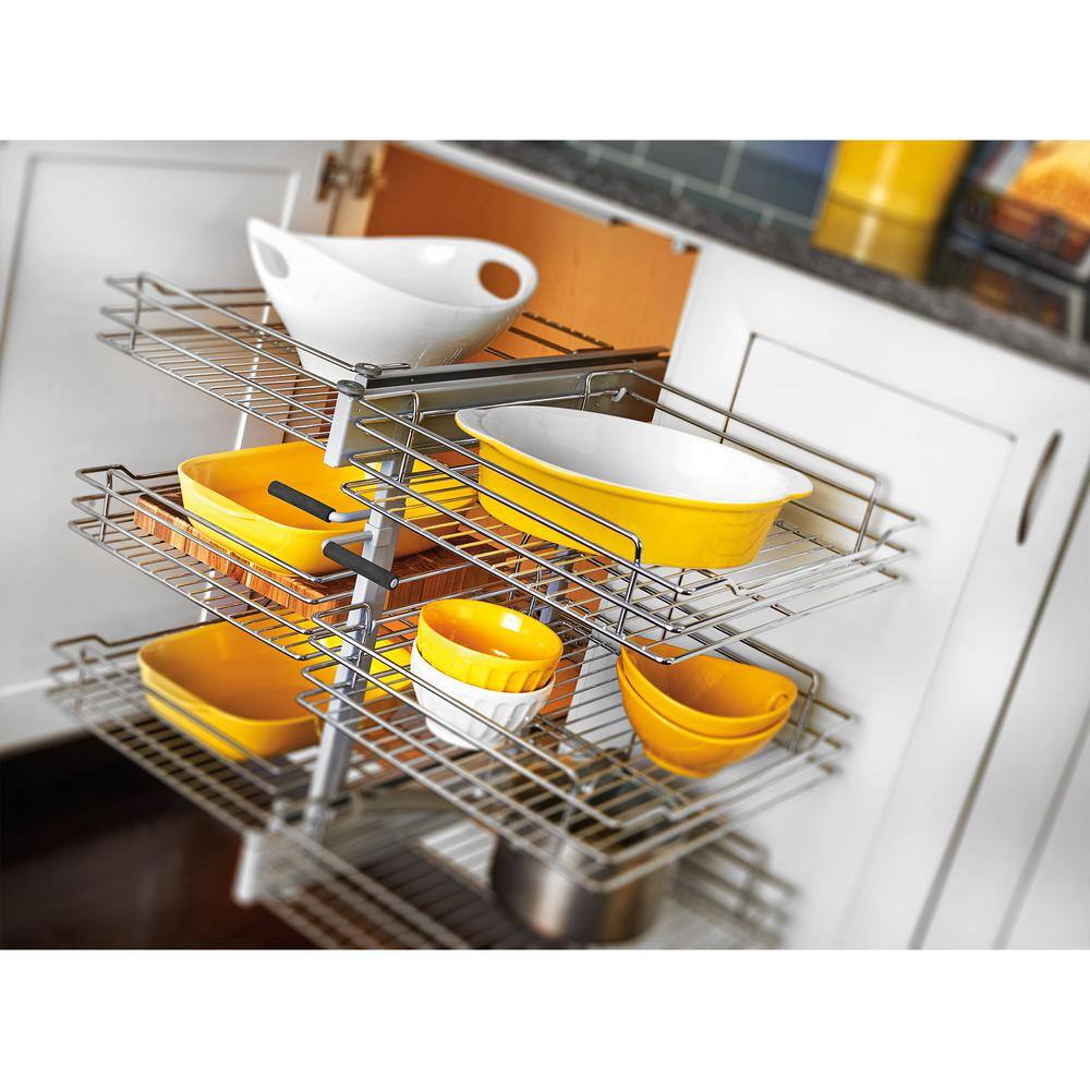 Chrome 15" 3-Tier Blind Corner Organizer with Soft-Close