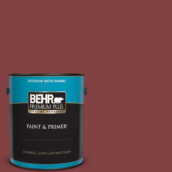 BEHR PREMIUM PLUS 1 gal. #S-H-130 Red Red Wine Satin Enamel Exterior Paint & Primer