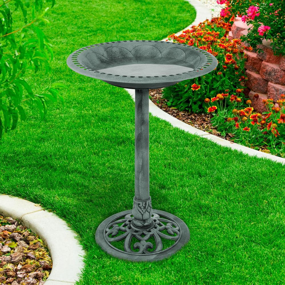 Antique Patina Green Weather-Resistant Plastic Bird Bath with Stand