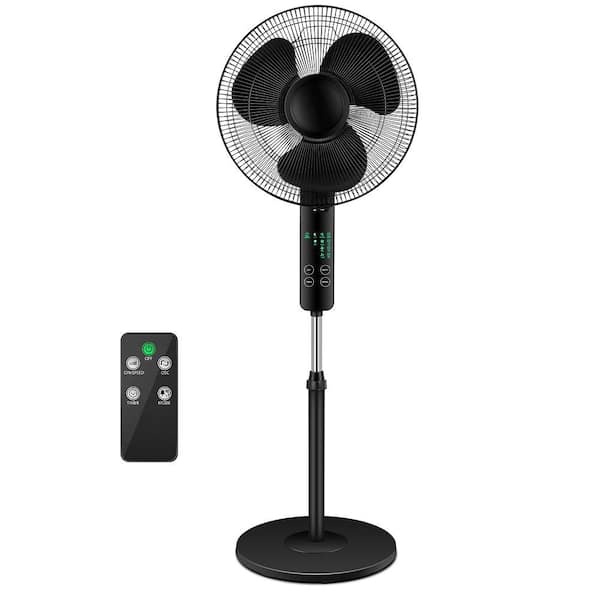Amucolo 16 in. 3-Speed Pedestal Fan Standing Fan Pedestal Fan in Black 90° Oscillation Remote Control and LED Display Panel