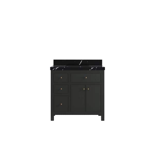 Willow Collections Sonoma 36 in. Single Sink Freestanding Black Top Bath Vanity with Calacatta Black Quartz Top Unassembled