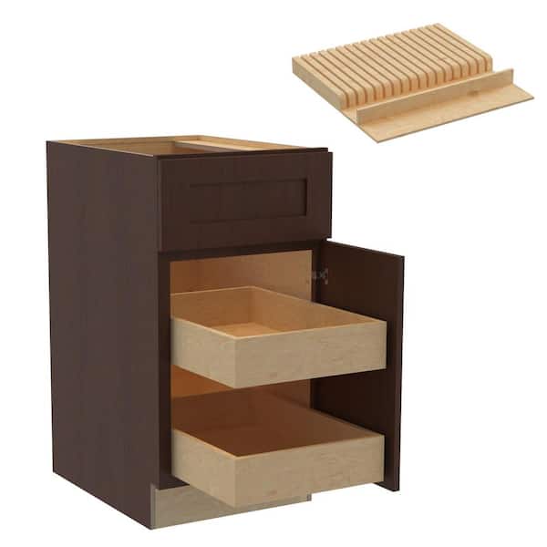 Home Decorators Collection Newport 18 in. W x 24 in. D x 34.5 in. H Assembled Plywood Base Kitchen Cabinet in Manganite with 2ROT Knife Block RH