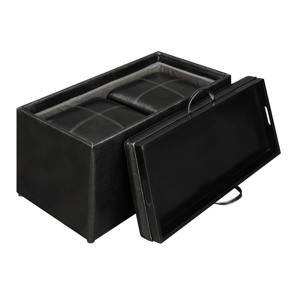 Sheridan Black Faux Leather Storage Bench with Reversible Tray