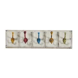 White 5 Hangers Wall Hook with Multi Colored Hooks