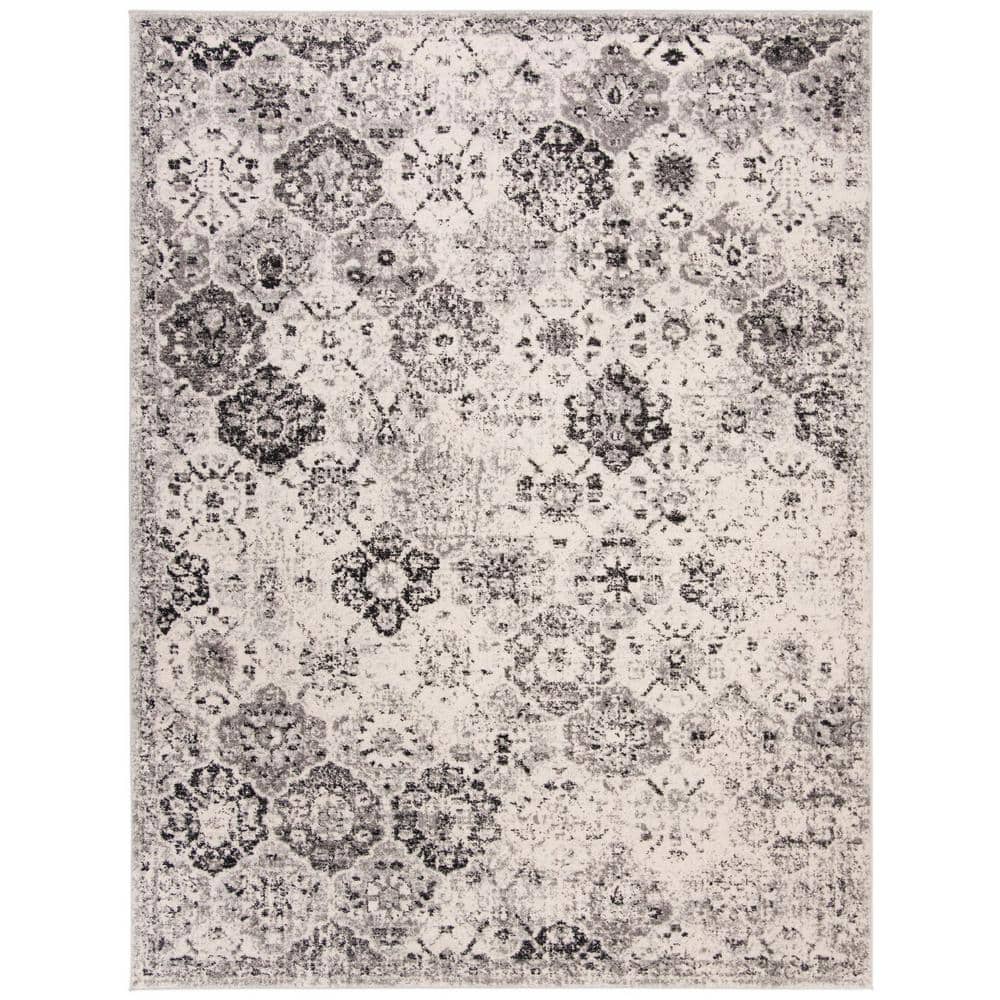 SAFAVIEH Madison Silver/Grey 12 ft. x 15 ft. Border Floral Medallion ...