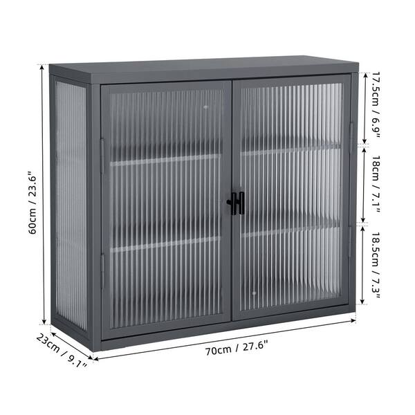 27.6 in. W x 9.1 in. D x 23.6 in. H in Black Metal Ready to Assemble Wall Kitchen Cabinet with Detachable Shelves