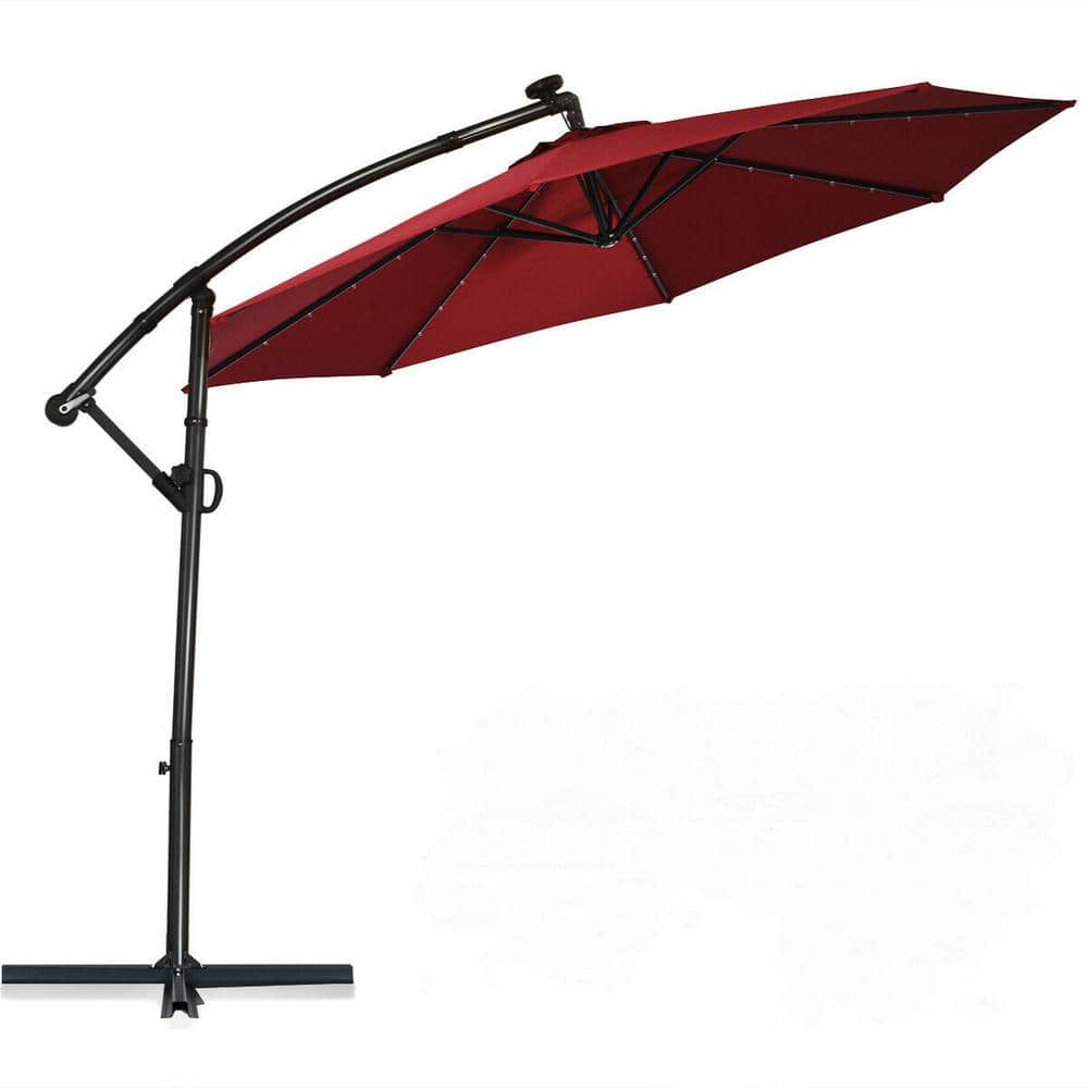 10 ft. 360° Rotation Aluminum Cantilever Solar Powered LED Patio Umbrella 