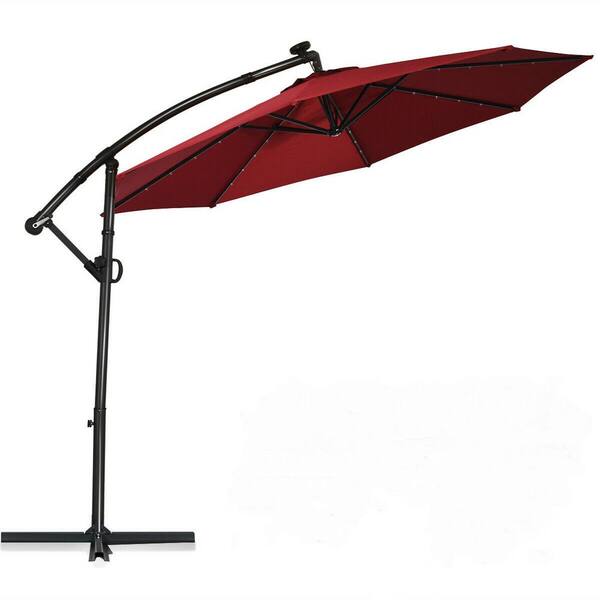 Unbranded 10 ft. 360° Rotation Aluminum Cantilever Solar Powered LED Patio Umbrella in Wine
