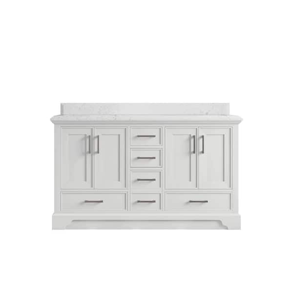 Willow Collections Charlotte 60 in. Double Sink Freestanding White Bath Vanity with Empira White Qt. Top Unassembled