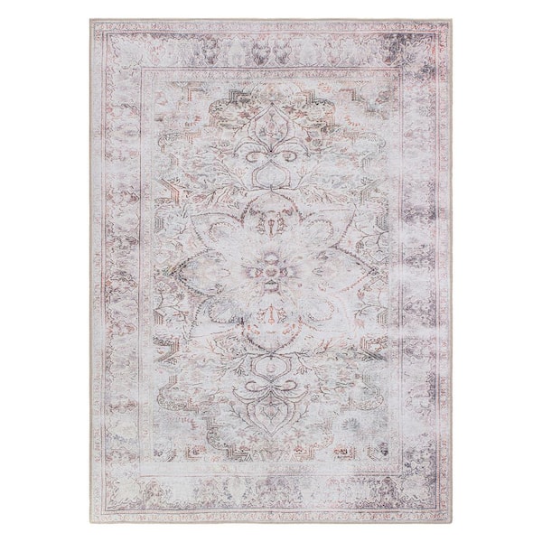 World Rug Gallery Cream 5 ft. x 7 ft. Bohemian Distressed Vintage Machine Washable Area Rug
