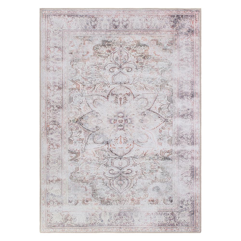 Oriental Machine Woven Rectangle 6' x 9' Synthetic Area Rug in Blue/Brown/Ivory Bungalow Rose