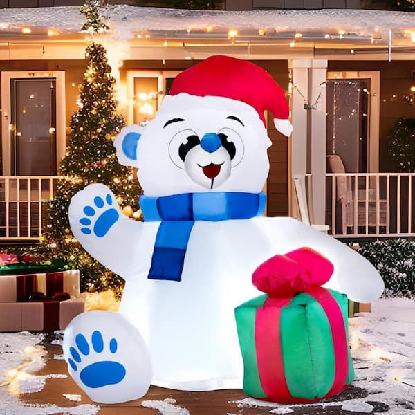 7 Foot Inflatable Swirling Lights Snowman store with Tipping Hat Decoration