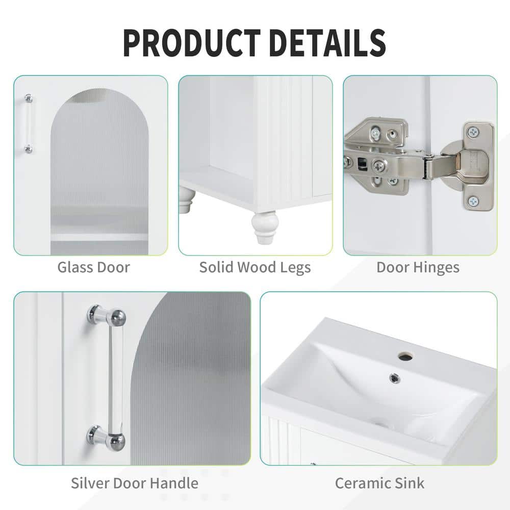 20 in. White MDF Bathroom Vanity with Ceramic Sink and 2-Tier Shelf