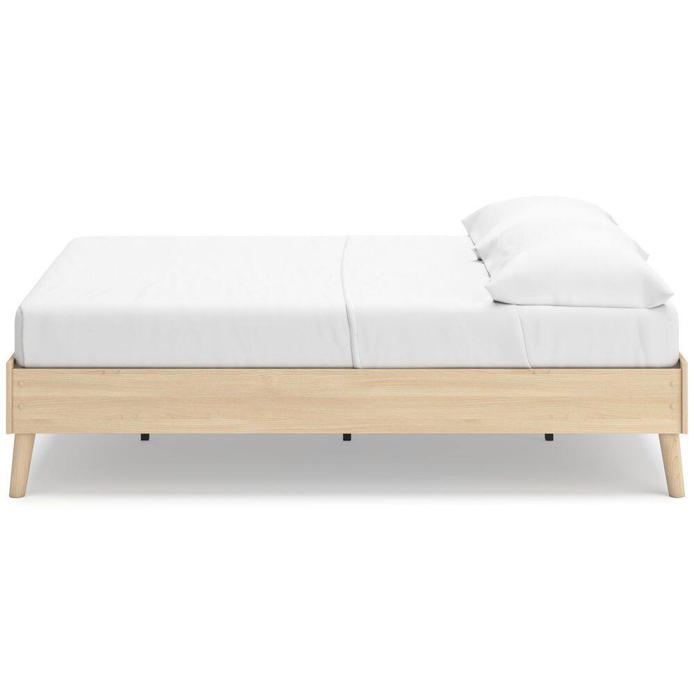 Light Brown Full Platform Bed with Wood Frame and Storage